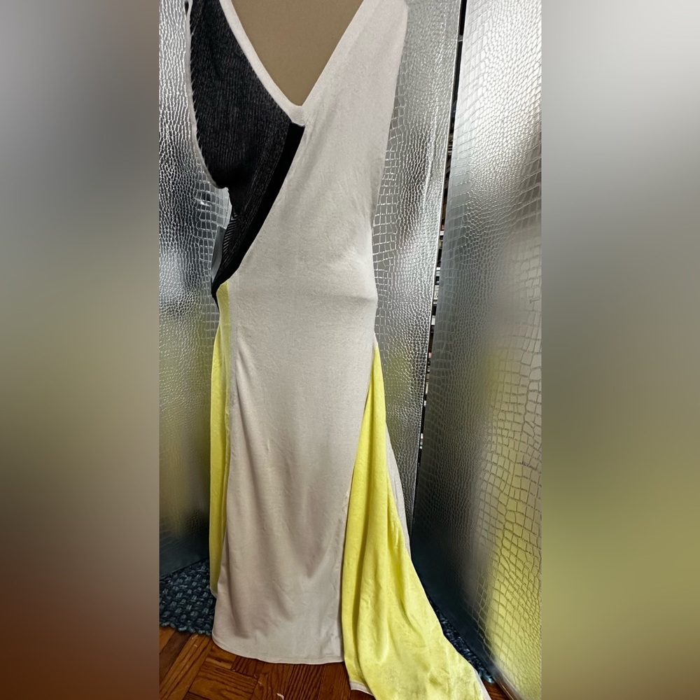 Victor Alfaro SAMPLE Yellow Tan Black Asymmetrical Sleeveless Maxi Dress Size Sm